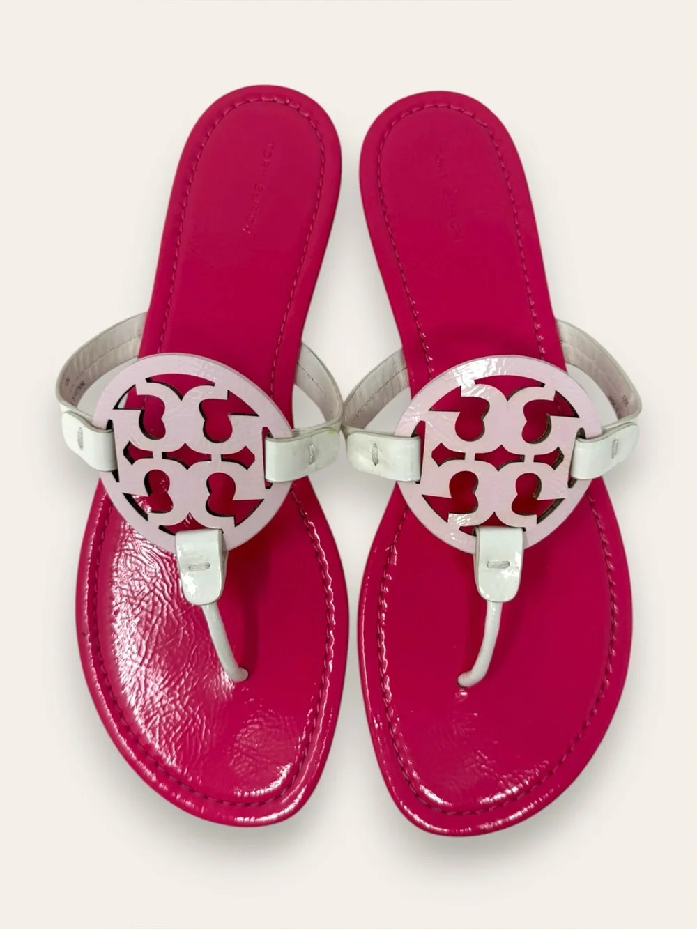 Tory Burch Strawberries ‘n Cream Patent Leather Miller Sandal Pink 12 Women’s